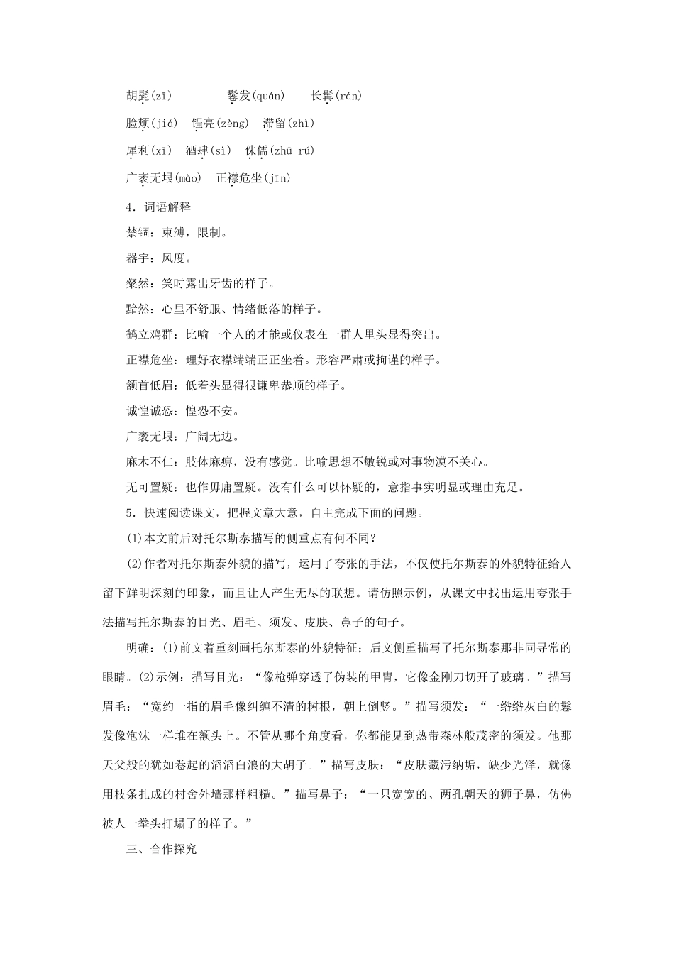 （秋季版）春七年级语文下册 第11课《列夫 托尔斯泰》教案 语文版-语文版初中七年级下册语文教案_第2页