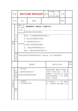 山东省滨州市邹平实验中学七年级政治下册《第15课抵制不良诱惑，预防违法犯罪》复习教案 鲁教版