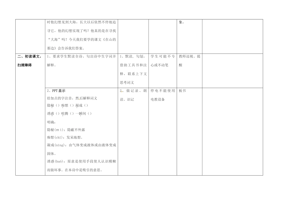 四川省华蓥市明月镇七年级语文上册 19 在山的那边教学设计 （新版）新人教版_第2页