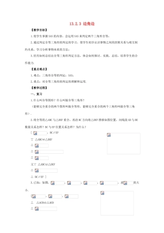 八年级数学上册 13.2 三角形全等的判定 13.2.3 边角边教案2 （新版）华东师大版-（新版）华东师大版初中八年级上册数学教案