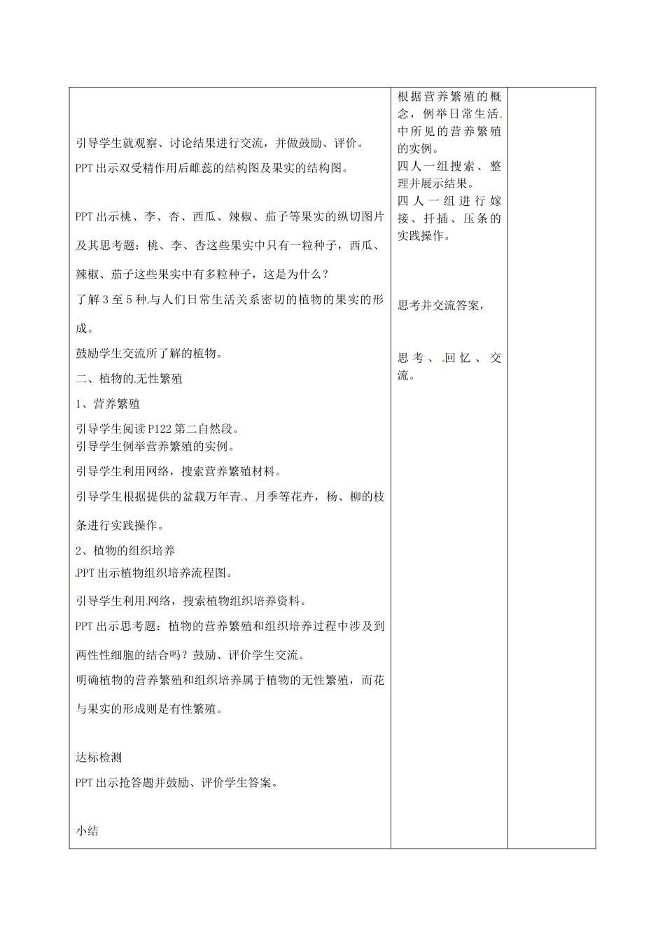 甘肃省武威第十一中学八年级生物下册《第七单元 第一章 第一节 植物的生殖》教案 新人教版_第3页