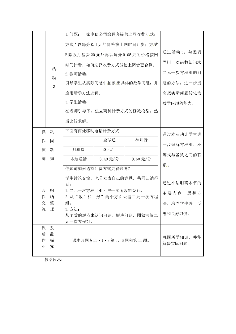 广东省广州市白云区汇侨中学八年级数学上册《14.3.3一次函数与二元一次方程（组）》教案1 新人教版_第3页