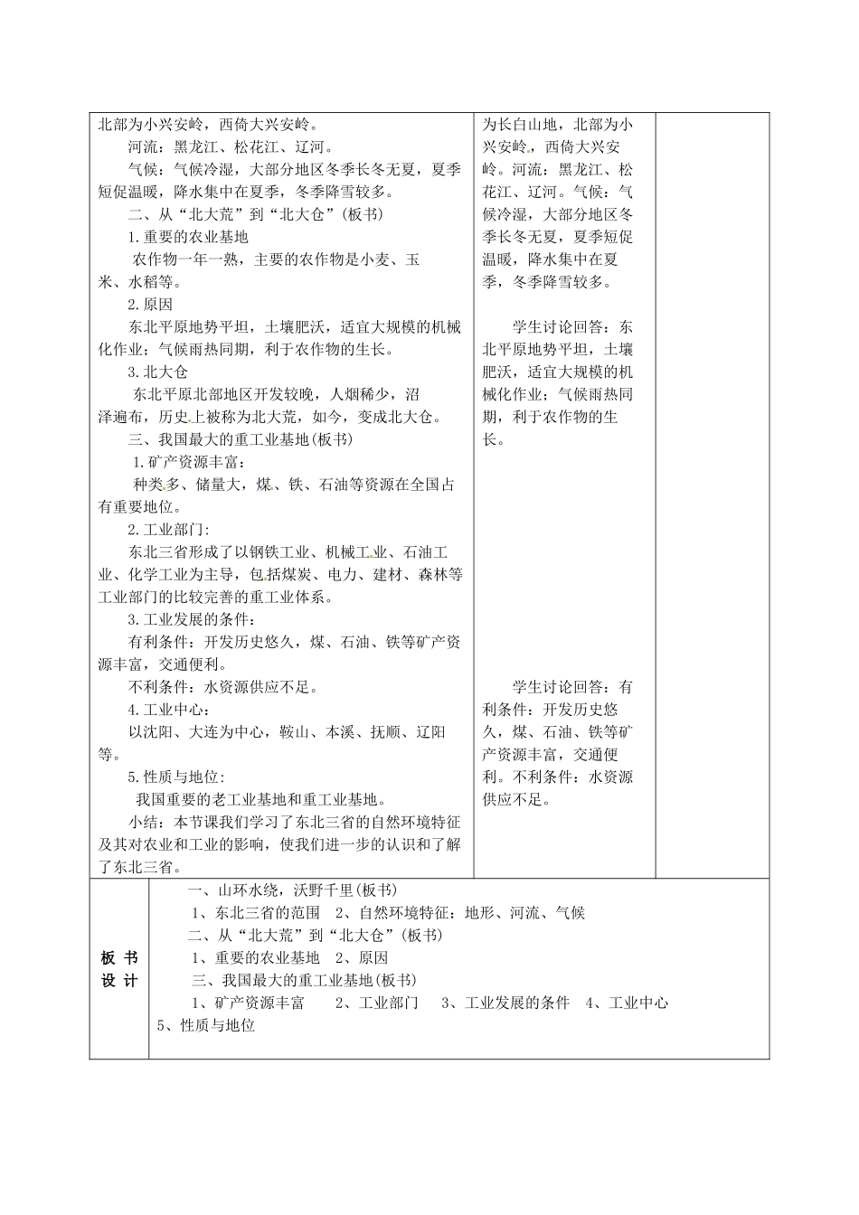 甘肃省武威第十一中学八年级地理下册《第六章 第二节 东北三省》教案 新人教版_第2页