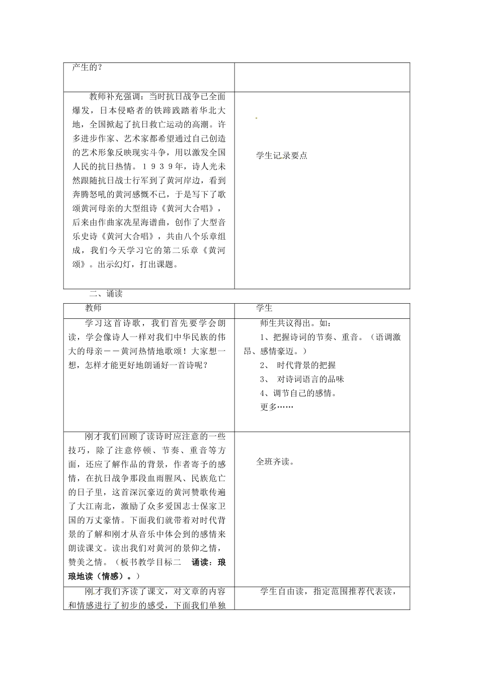 安徽省枞阳县钱桥初级中学七年级语文下册 6 黄河颂教案 新人教版_第2页