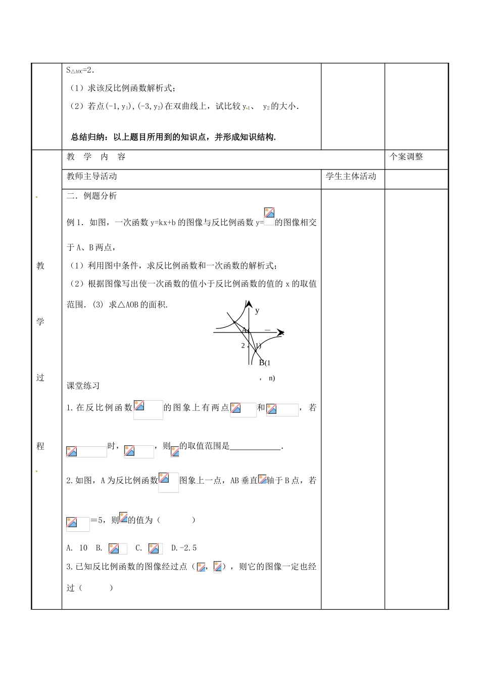 八年级数学下册 第11章 反比例函数期末复习教案 （新版）苏科版-（新版）苏科版初中八年级下册数学教案_第2页