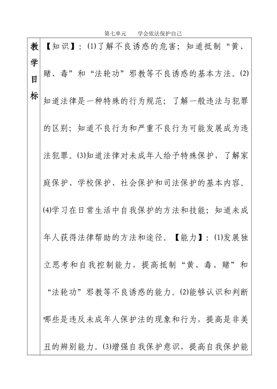 七年级政治下册第七单元学会依法保护自己教学设计鲁教版_第1页