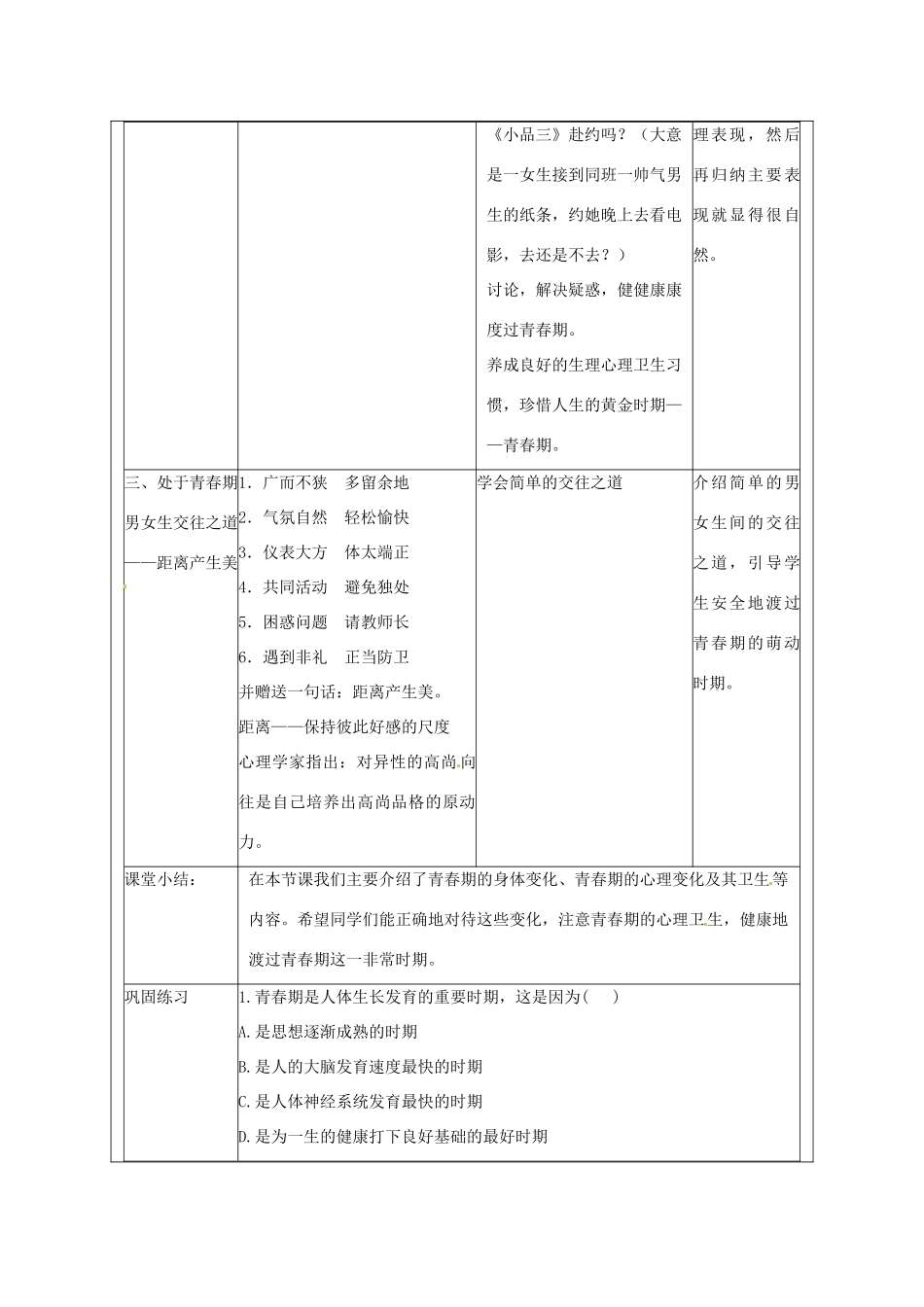 福建省厦门市集美区灌口中学七年级生物下册 青春期教学设计 新人教版_第3页