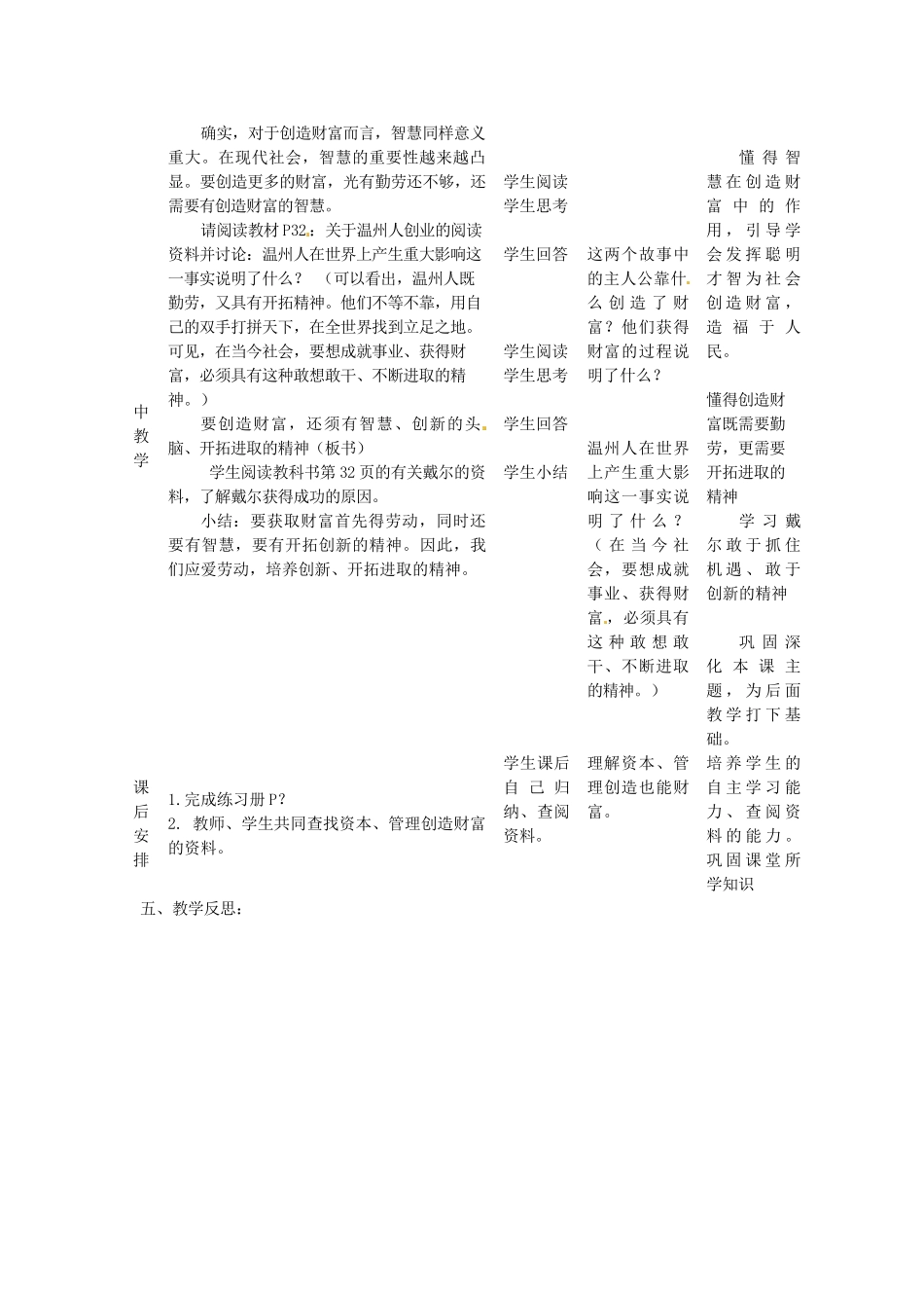 四川省遂宁市广德初级中学九年级政治全册 2.2.1 财富基于劳动、财富源自智慧与开拓教案 教科版_第3页