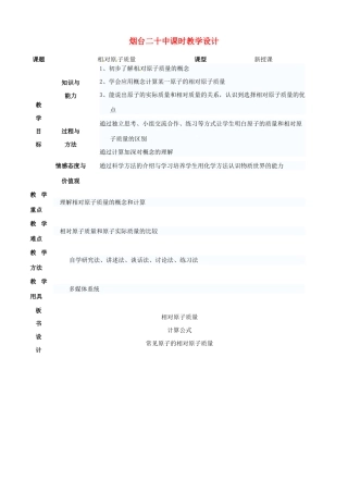 山东省烟台20中九年级化学《相对原子质量》教学设计