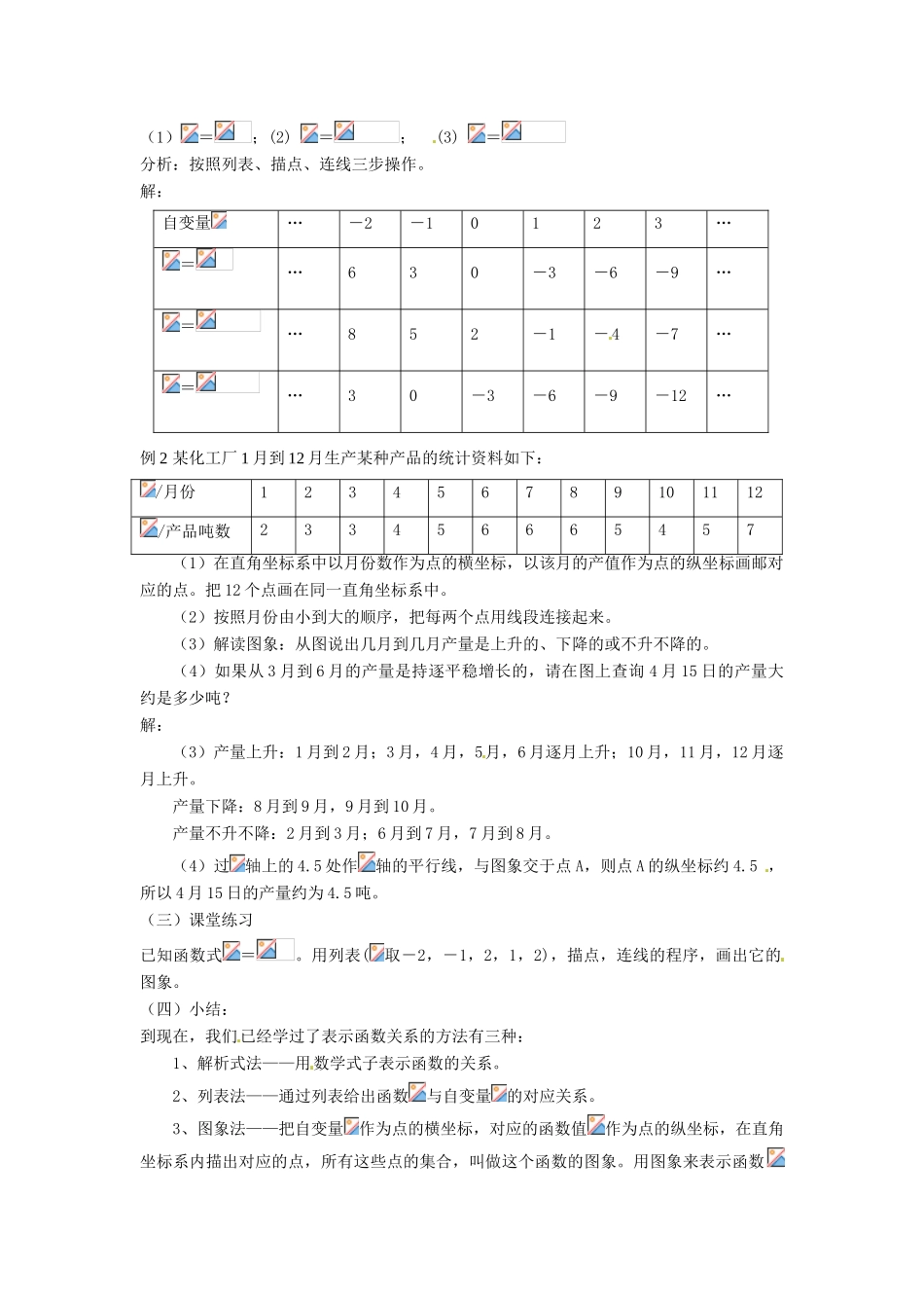 福建省泉州市泉港三川中学八年级数学下册《18.2 函数的图象》教案1 华东师大版_第2页