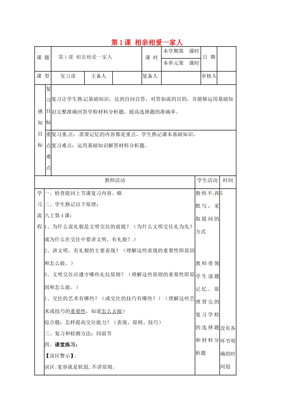 八年级政治上册 第4课 掌握交往艺术 提高交往能力复习教案 鲁人版六三制-鲁人版初中八年级上册政治教案_第1页