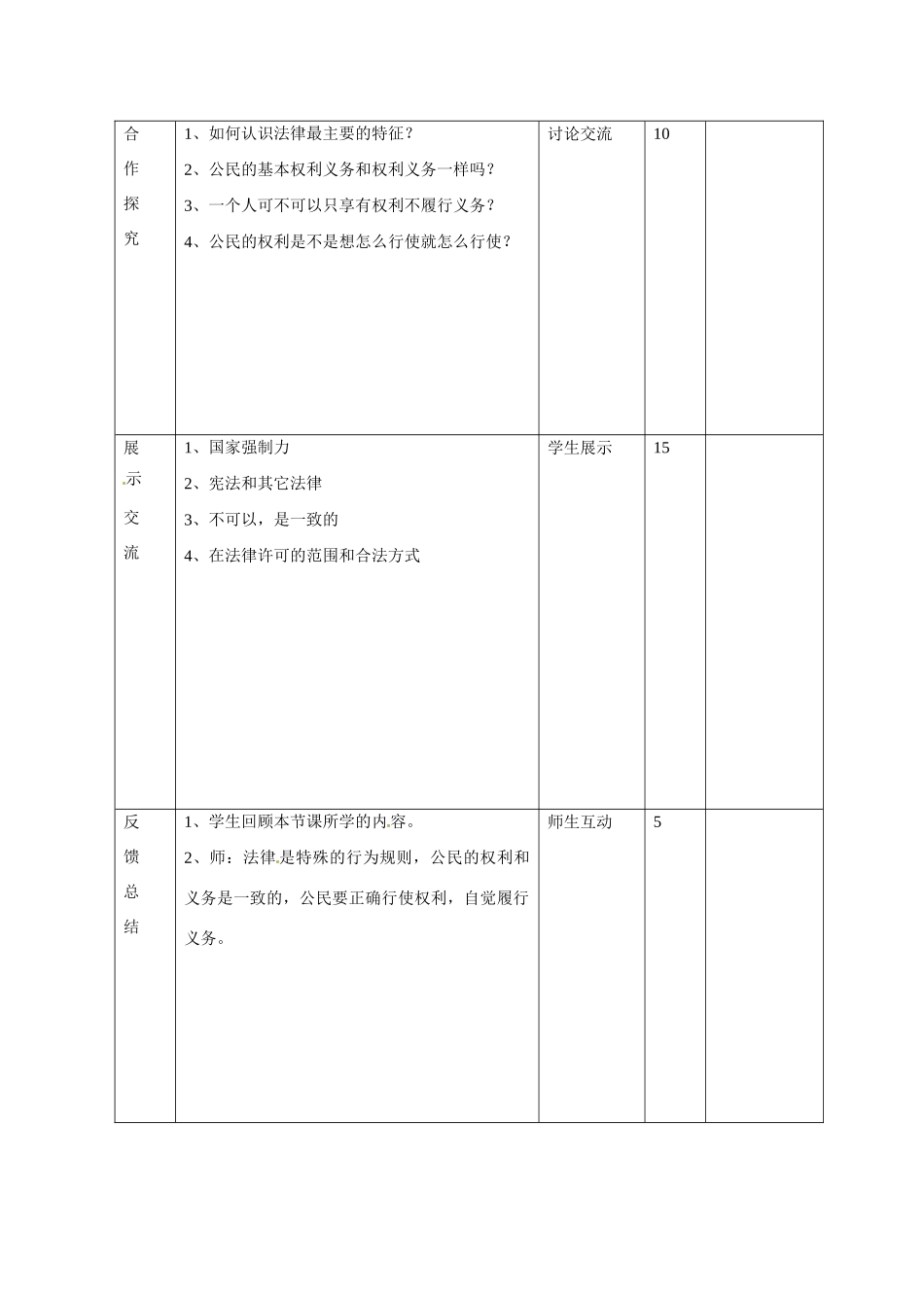 山东省邹平县礼参初级中学八年级政治上册 第四单元 法律规定公民的权利和义务（第一课时）教案 鲁教版_第3页