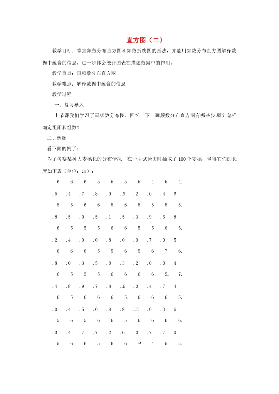 广东省东莞市寮步信义学校七年级数学下册《10.2 直方图（二）》教案 新人教版_第1页