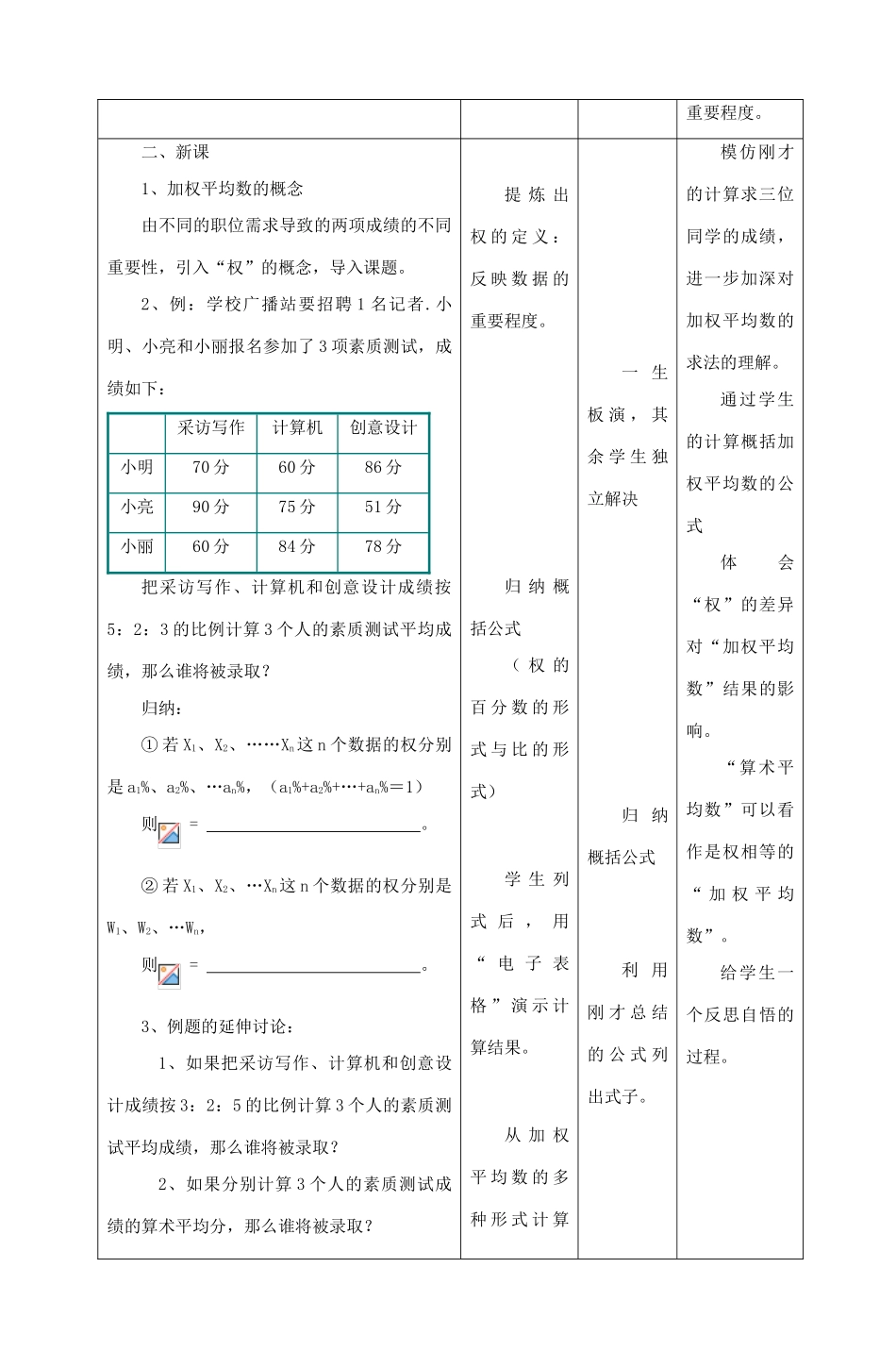 八年级数学上册 加权平均数教案（7）苏科版_第2页