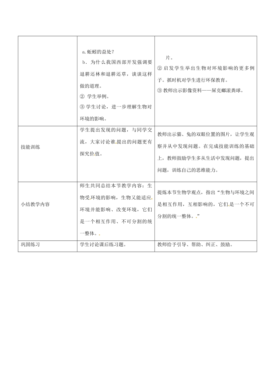 广西永福县实验中学七年级生物上册《生物对环境的适应和影响》教案_第3页