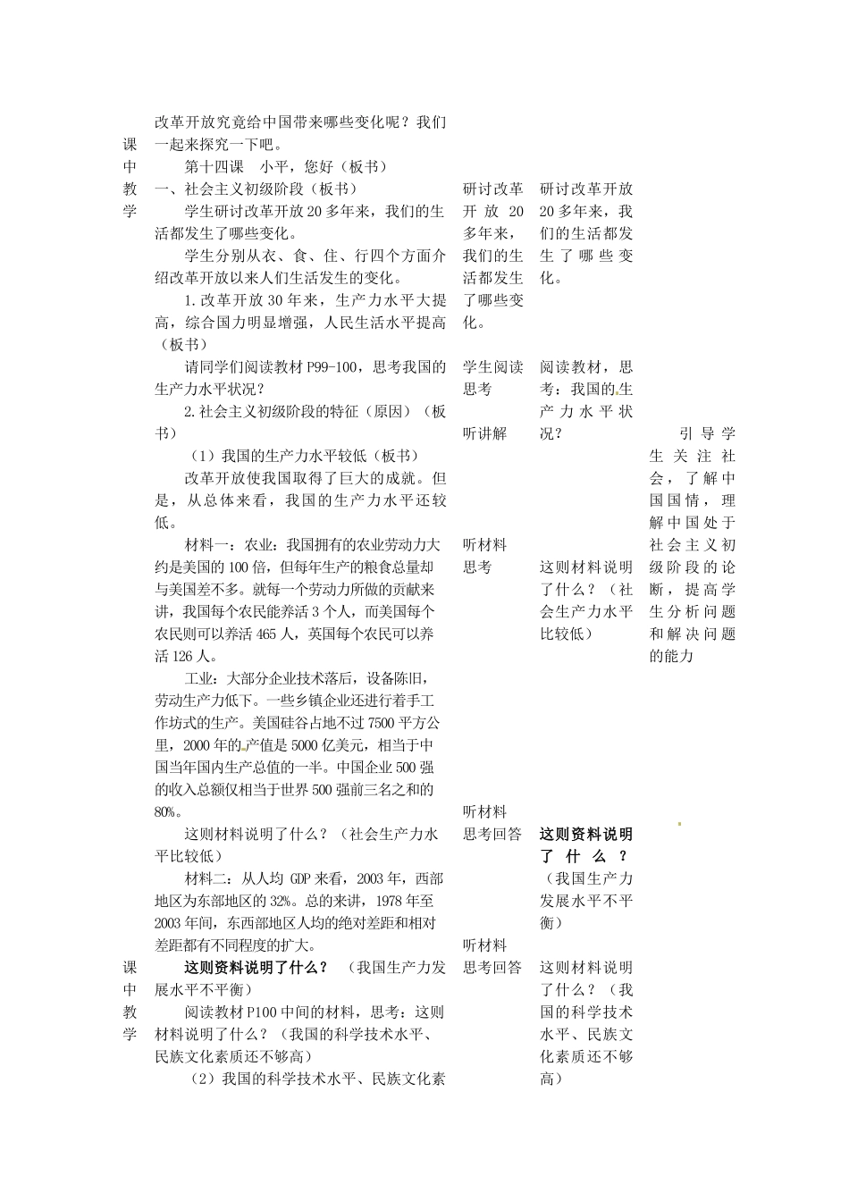 四川省遂宁市广德初级中学九年级政治全册 5.1.1 社会主义初级阶段教案 教科版_第2页