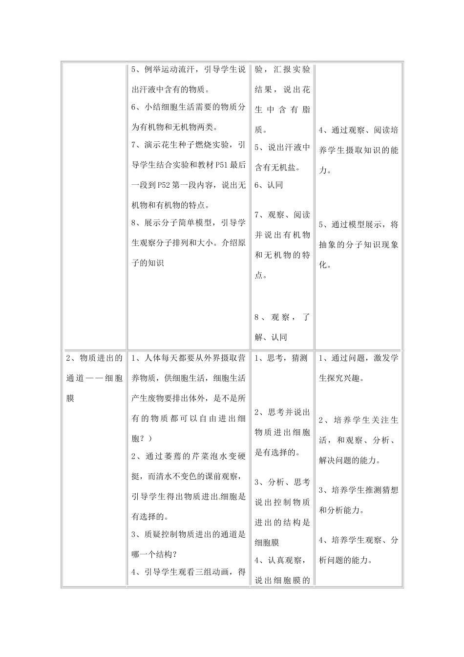 福建省德化三中七年级生物上册《细胞的生活需要物质和能量》教案 新人教版_第3页