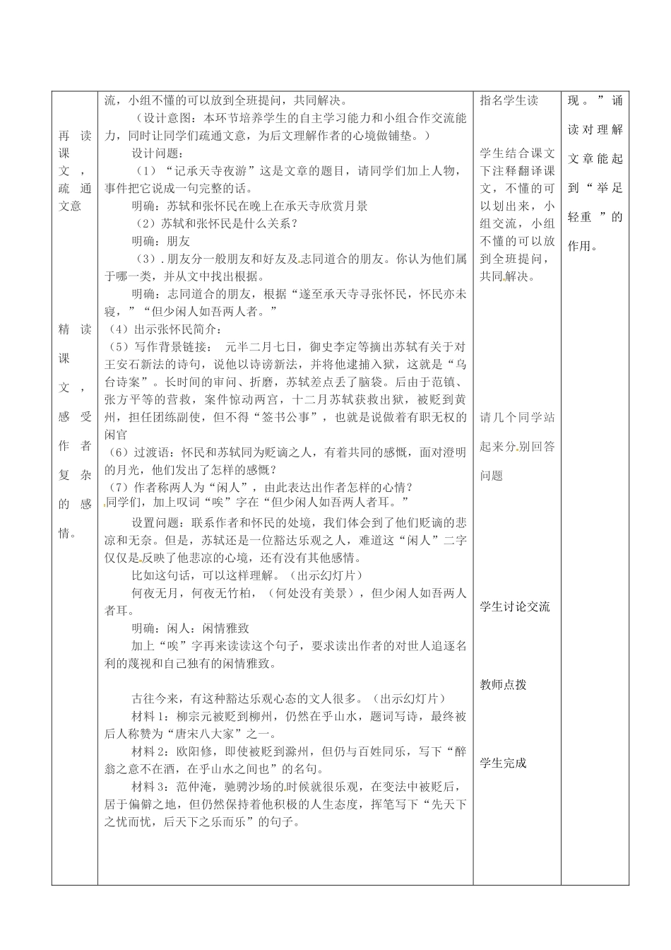 山东省济南市七年级语文下册 27《短文两篇》记承天寺夜游教案 鲁教版五四制-鲁教版五四制初中七年级下册语文教案_第2页