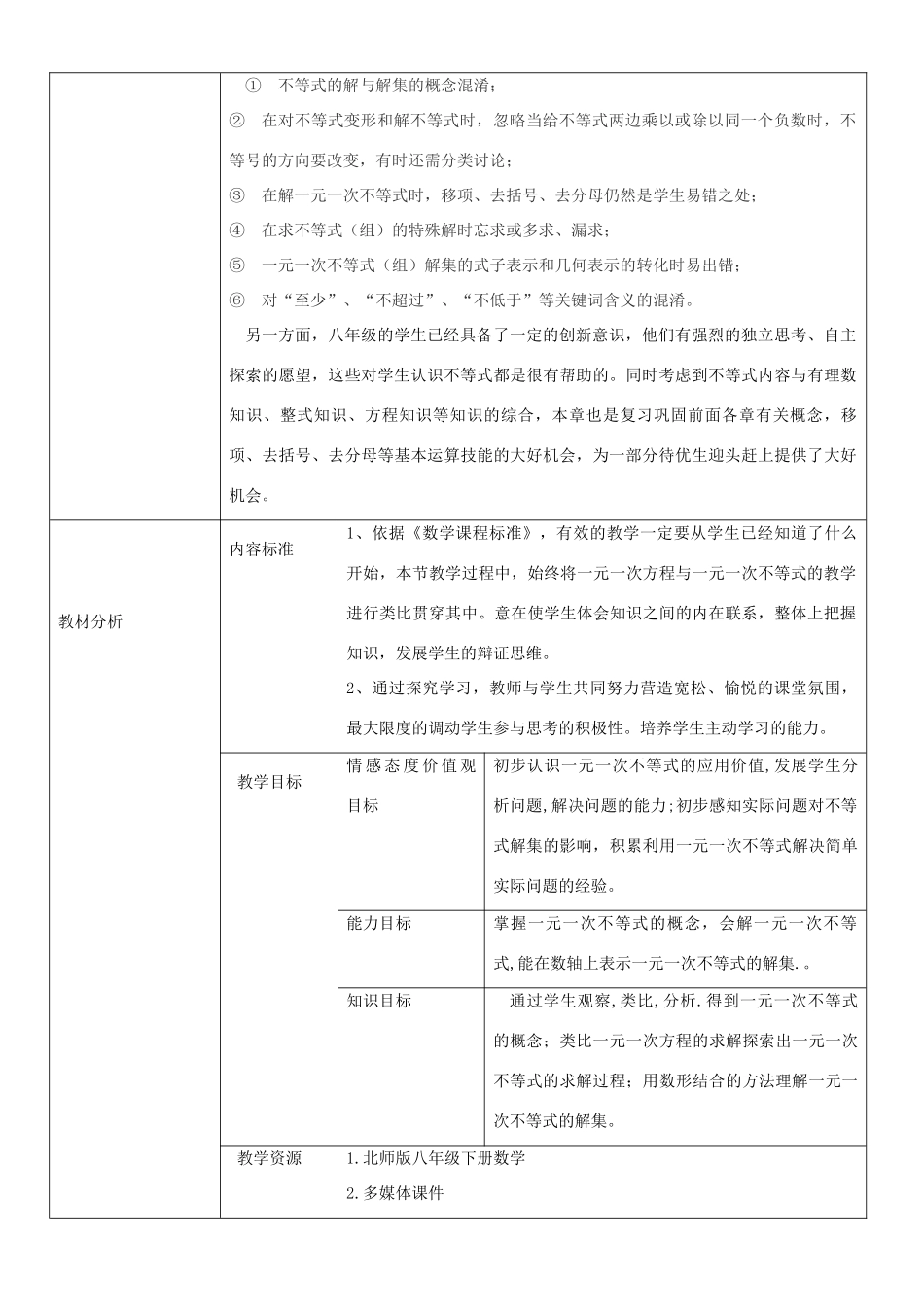 八年级数学下册 2.4一元一次不等式教学设计 （新版）北师大版-（新版）北师大版初中八年级下册数学教案_第2页