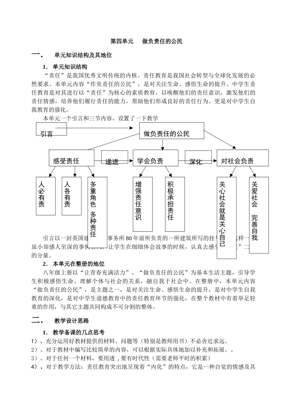 八年级政治 第四单元 做负责任的公民单元教案_第1页