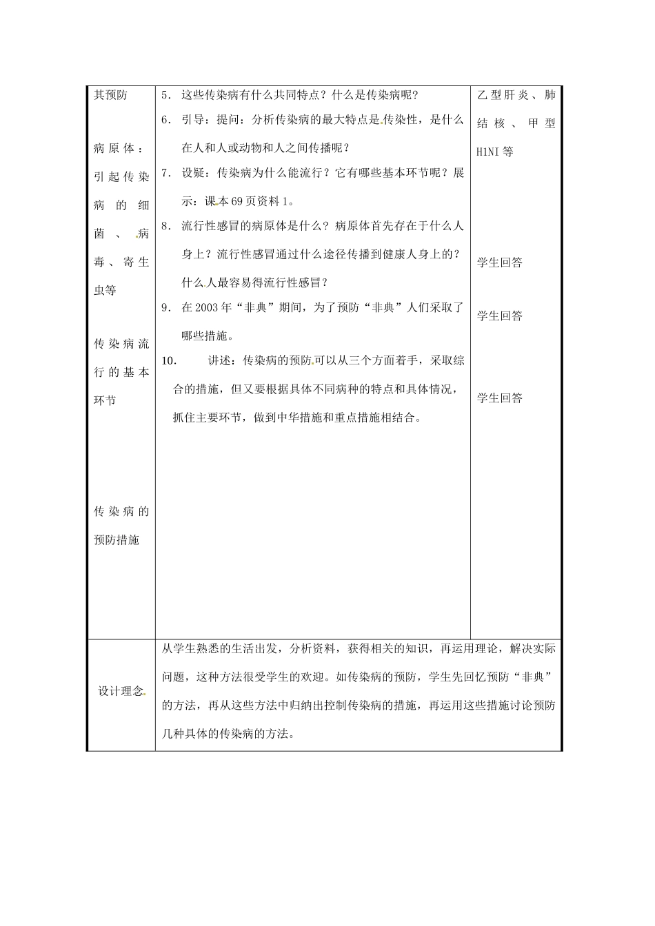 北京市和平北路学校八年级生物下册《8.1.1 传染病及其预防》教案 新人教版_第2页