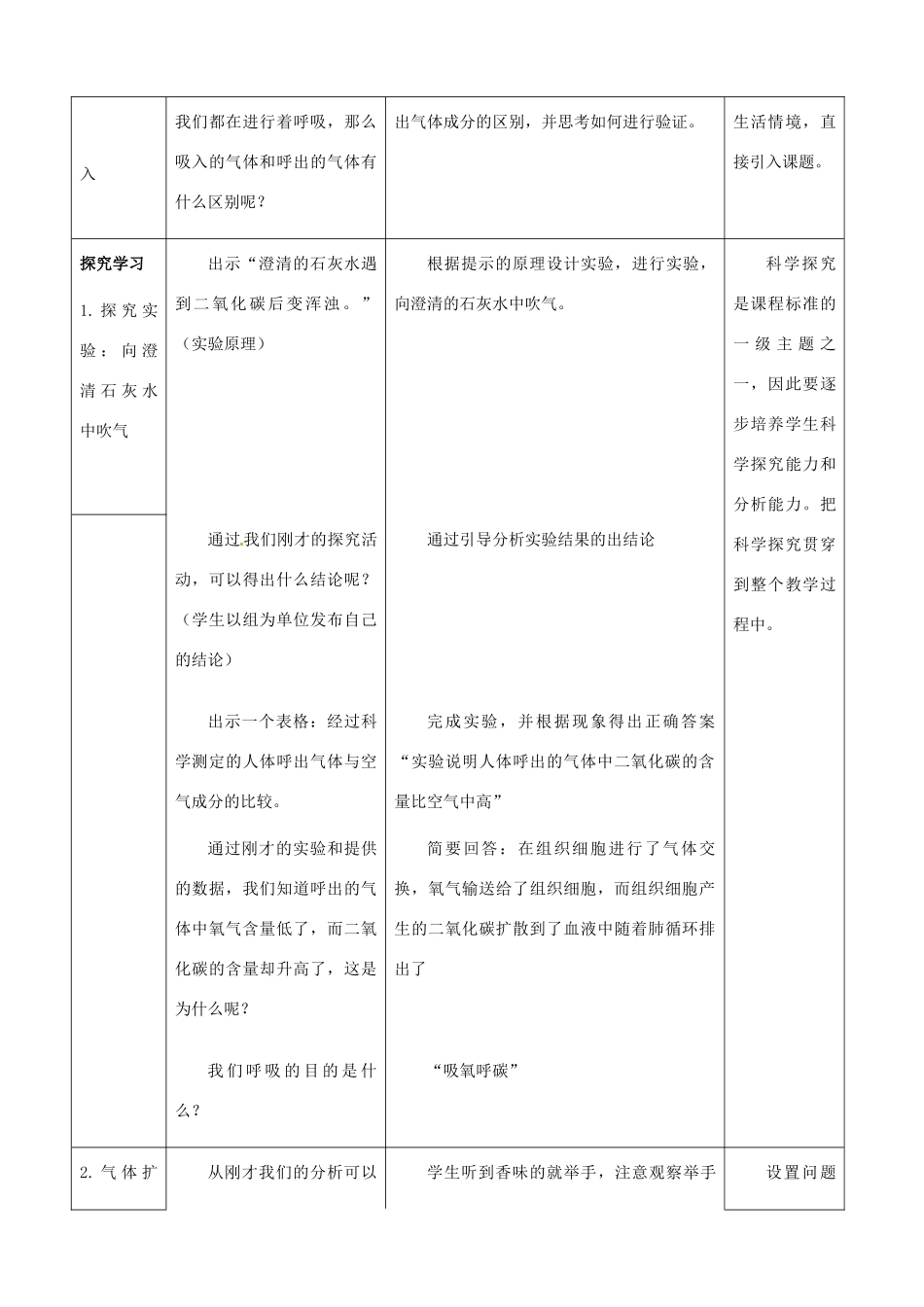 河北省秦皇岛市抚宁县驻操营学区初级中学七年级生物下册 人体的气体交换教案 冀教版_第2页