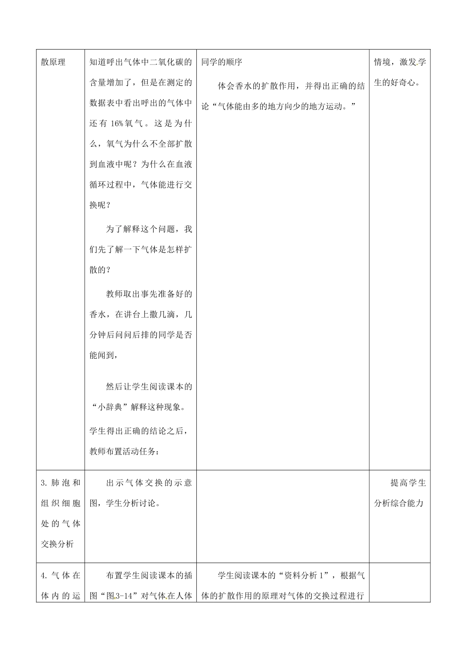 河北省秦皇岛市抚宁县驻操营学区初级中学七年级生物下册 人体的气体交换教案 冀教版_第3页