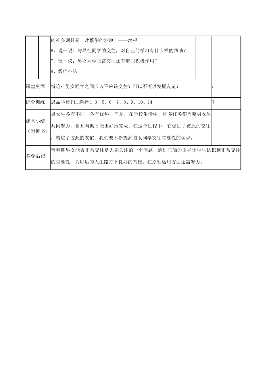 山东省邹平县实验中学七年级政治下册 第12课 把握青春珍爱友谊教案 北师大版_第3页