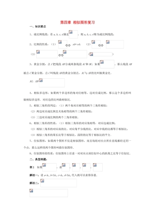 八年级数学下册：第四章相似图形复习教案（北师大版）