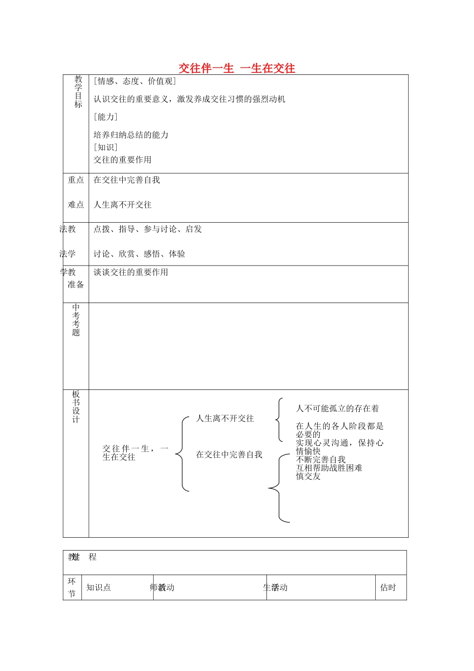 八年级政治上册 2.3.1 交往伴一生 一生在交往教案 鲁教版-鲁教版初中八年级上册政治教案_第1页