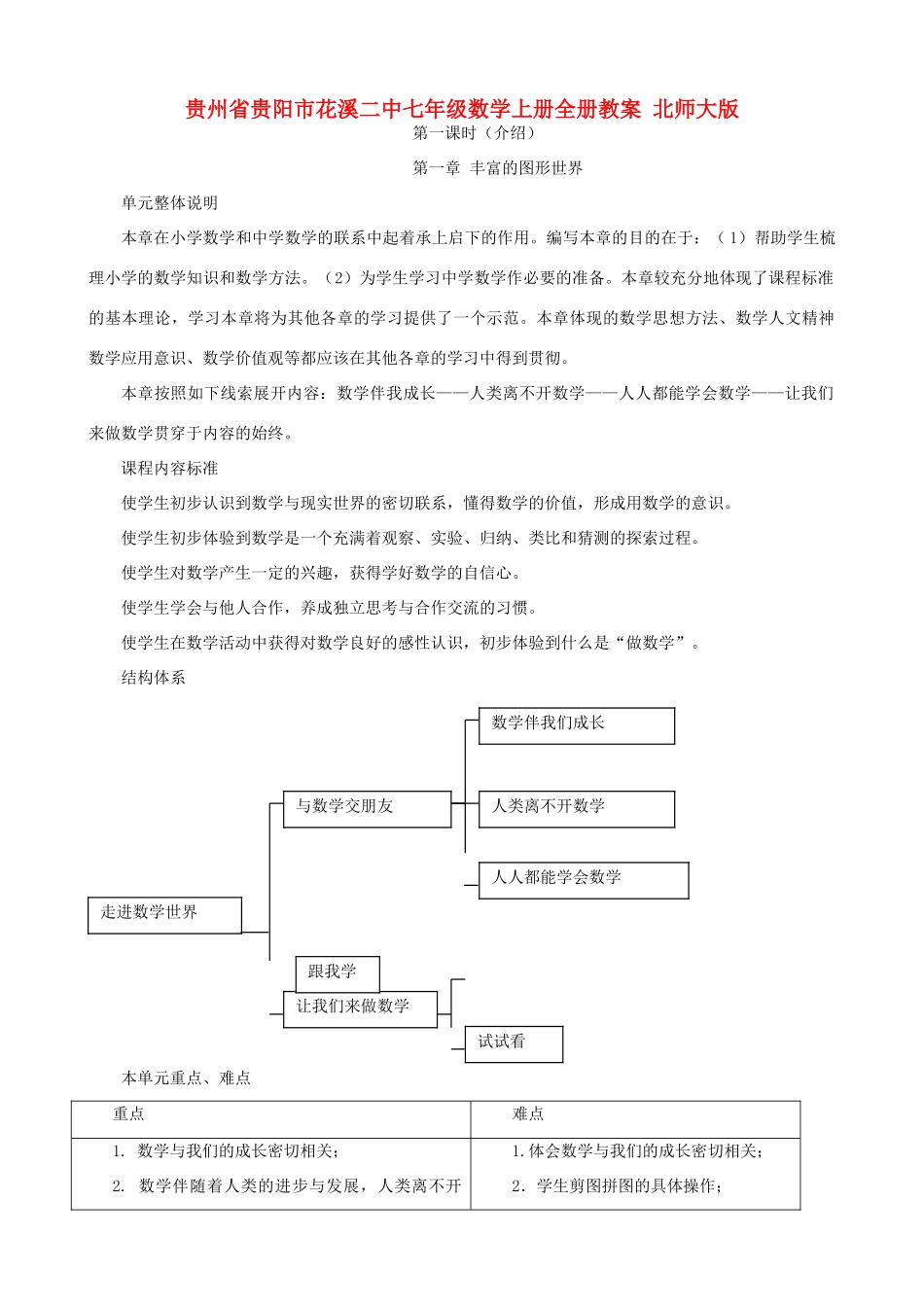 贵州省贵阳市花溪二中七年级数学上册全册教案 北师大版_第1页