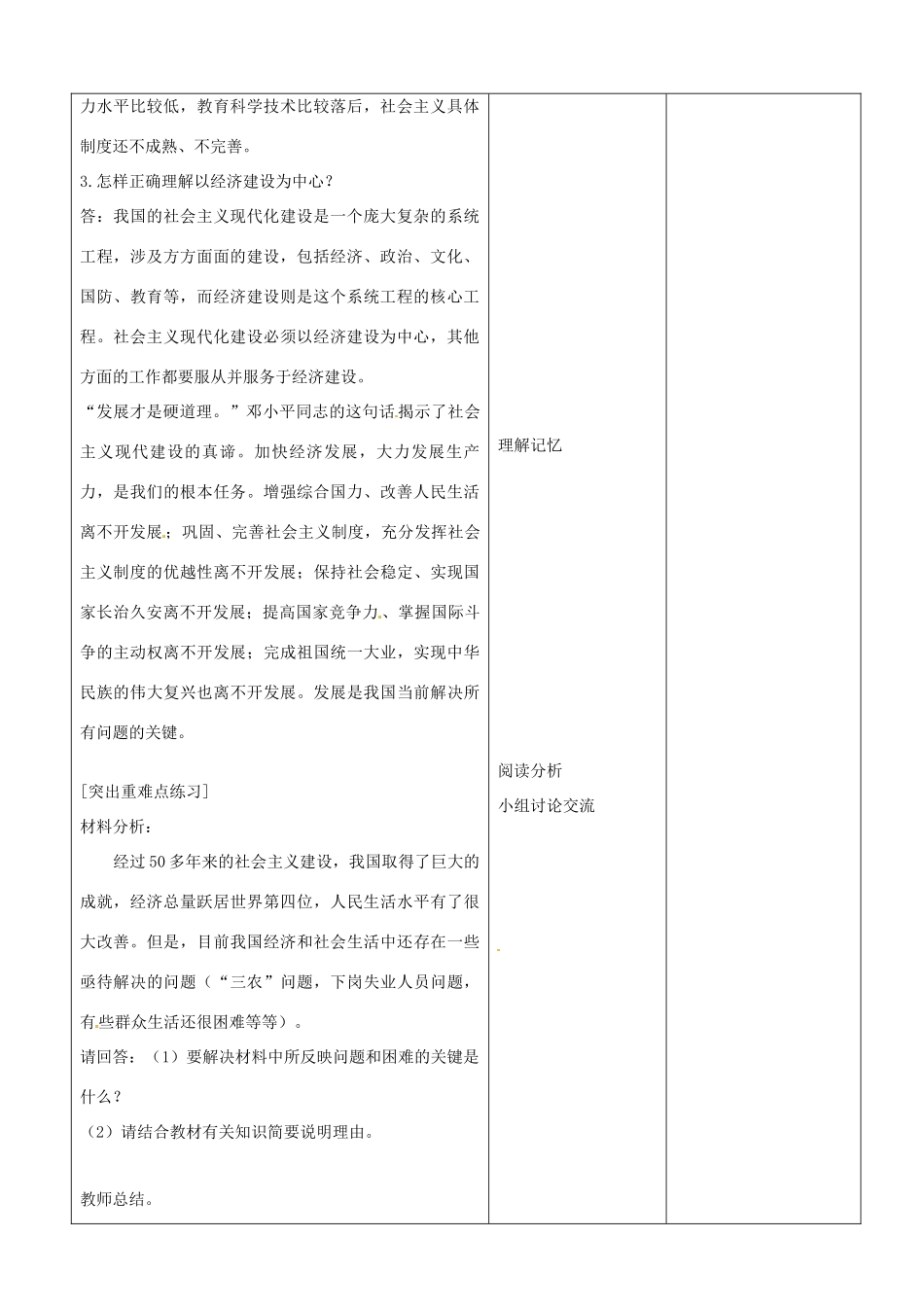 山东省郯城县第三初级中学九年级政治全册《走强国富民之路—发展是硬道理》教案 新人教版_第2页