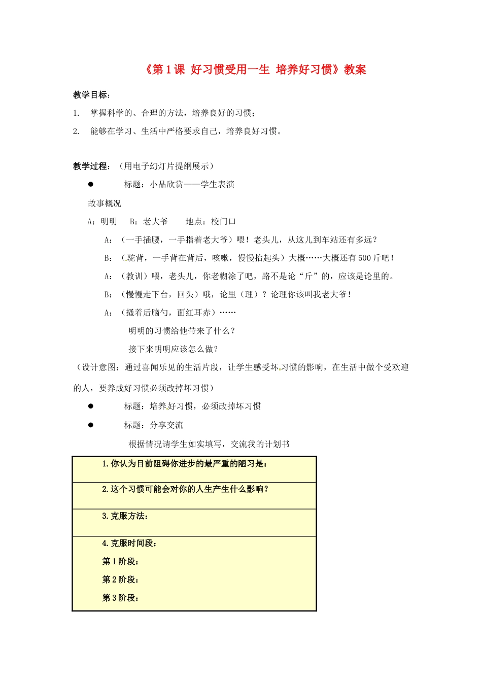江苏省东台市唐洋镇中学八年级政治上册《第1课 好习惯受用一生 培养好习惯》教案 苏教版_第1页