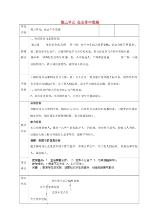 山东省邹平县礼参初级中学八年级政治上册 第三单元 在合作中发展教案 鲁教版