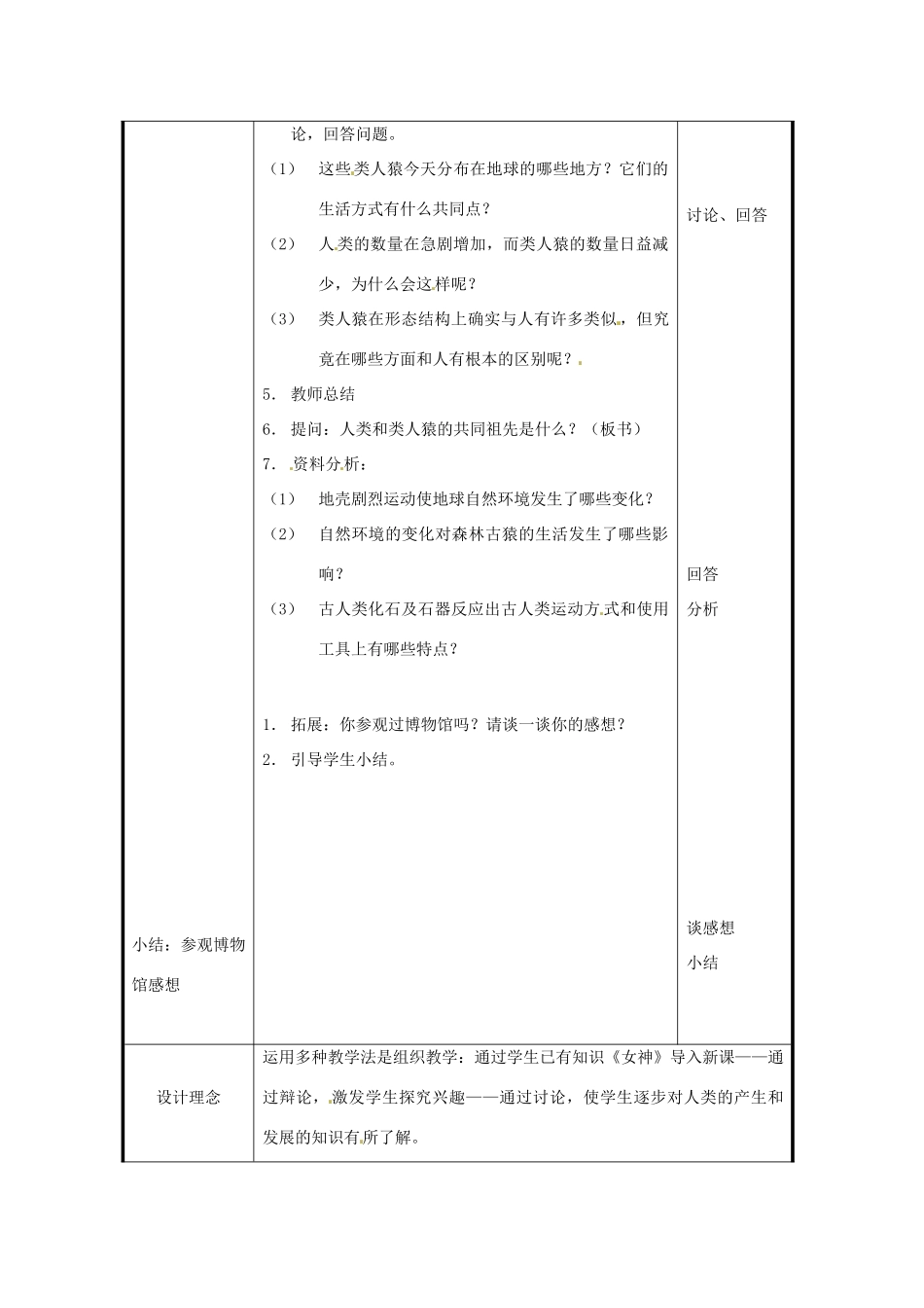 北京市和平北路学校七年级生物下册《4.1.1 人类的起源和发展（第1课时）》教案 新人教版_第2页