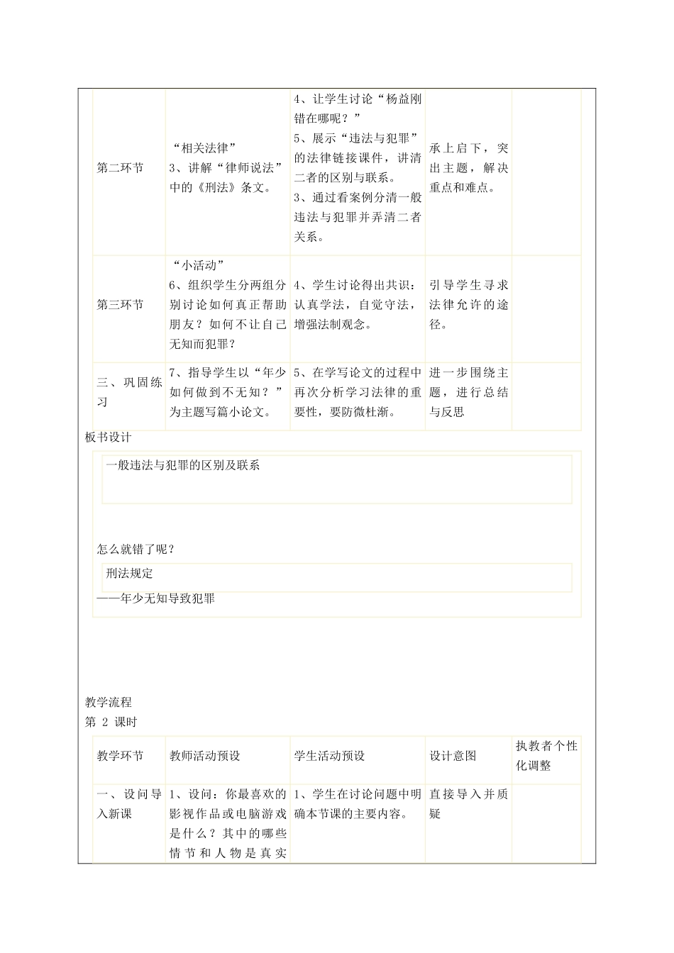秋八年级政治上册 第10课 他们为什么会犯罪教案 人民版-人民版初中八年级上册政治教案_第2页
