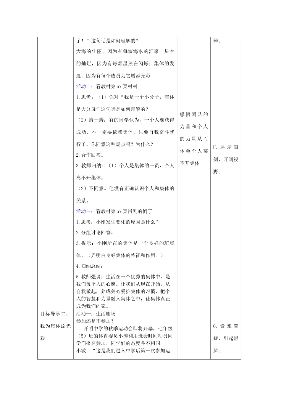 八年级道德与法治上册 第三单元 合奏好生活的乐章 第5课 我与集体共发展 第1框 集体是个人成长的乐园教案 鲁人版六三制-鲁人版初中八年级上册政治教案_第3页