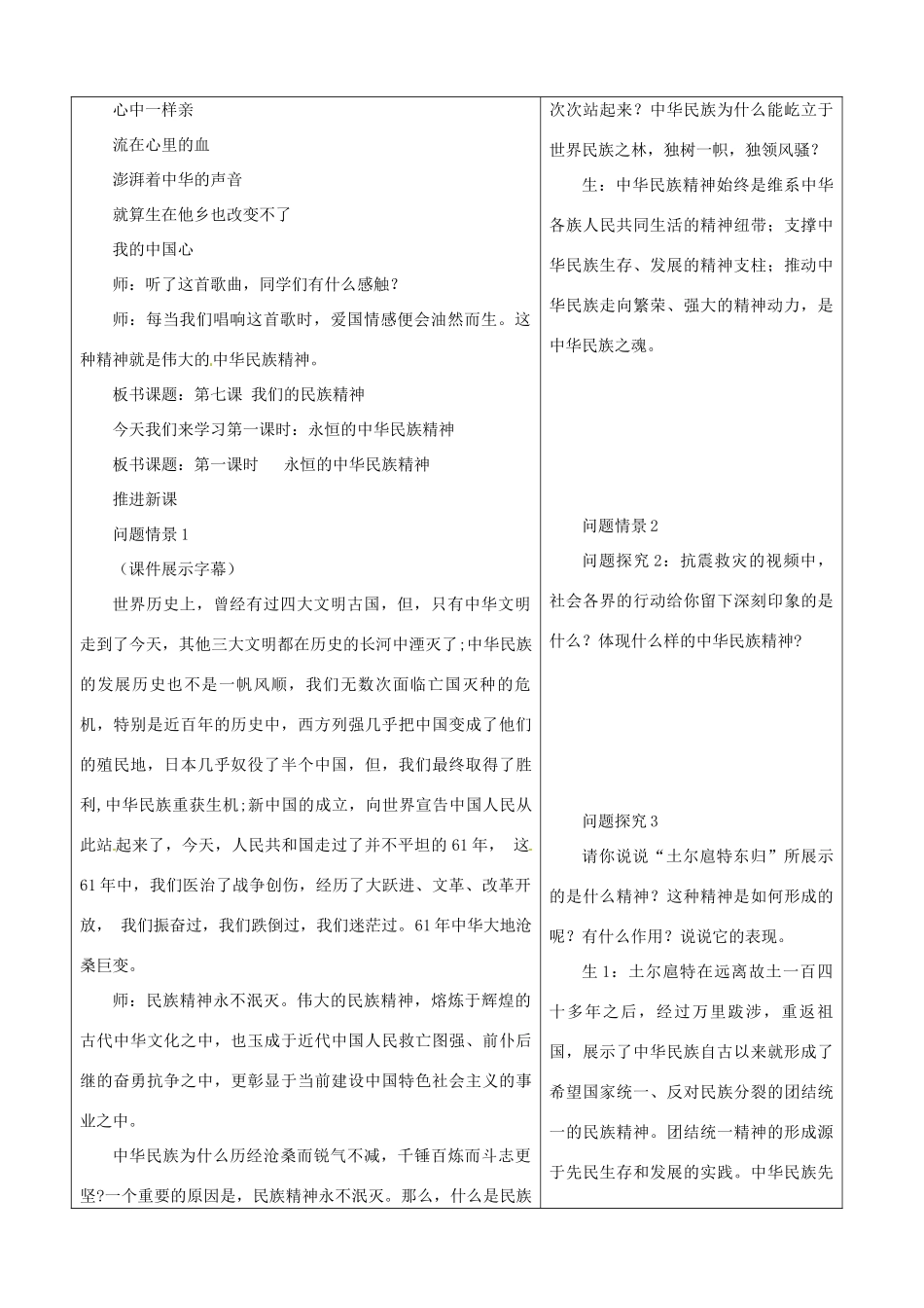 山东省郯城三中八年级政治《永恒的中华民族精神》教案_第2页