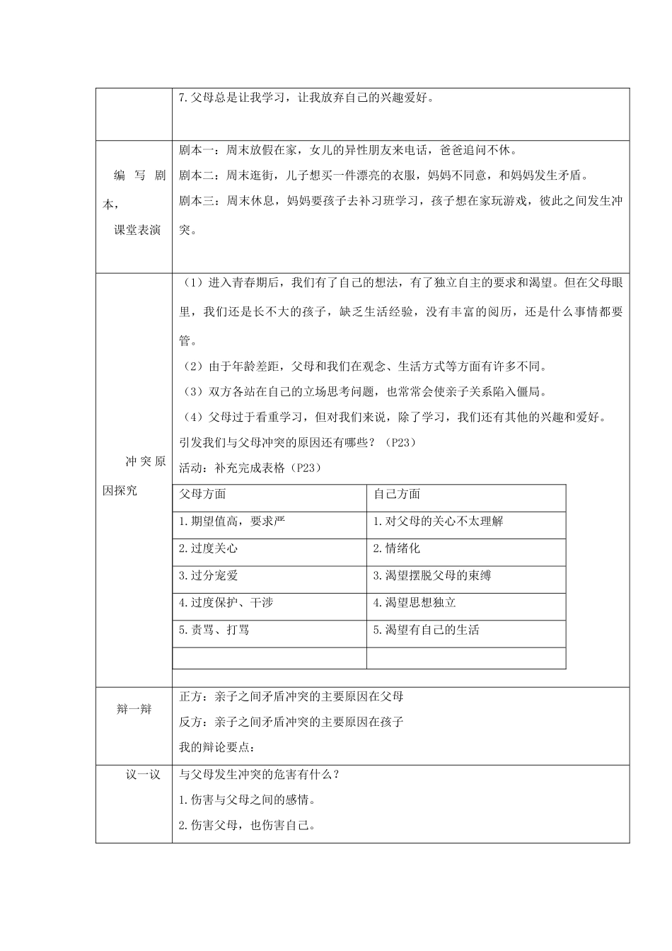 八年级道德与法治上册 第一单元 成长的空间 第二课 亲情与冲突 第2框 难免有冲突 巧解冲突结教学设计 人民版-人民版初中八年级上册政治教案_第2页
