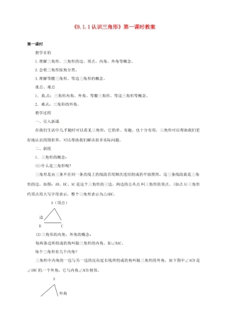 福建省泉州市泉港区三川中学七年级数学下册《9.1.1认识三角形》第一课时教案 （新版）华东师大版
