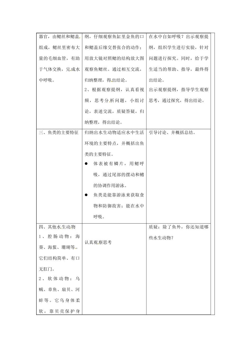 福建省厦门市集美区灌口中学八年级生物上册 第五单元 第一章 第一节 水中生活的动物教案 新人教版_第3页