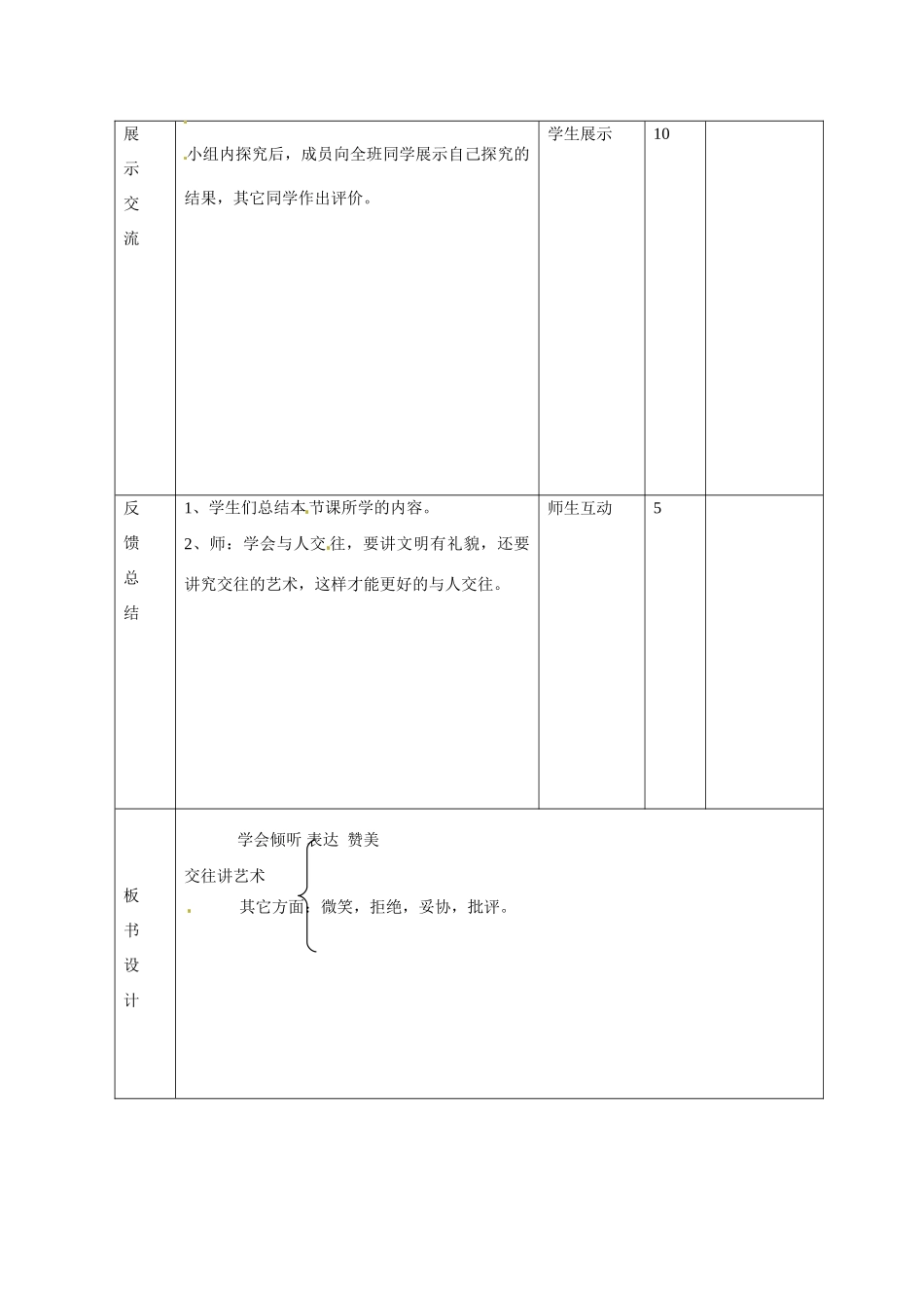 山东省邹平县礼参初级中学八年级政治上册 第二单元 交往讲艺术（第四课时）教案 鲁教版_第3页