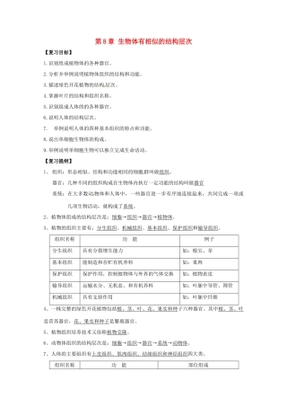 第8章 生物体有相似的结构层次  章复习教案