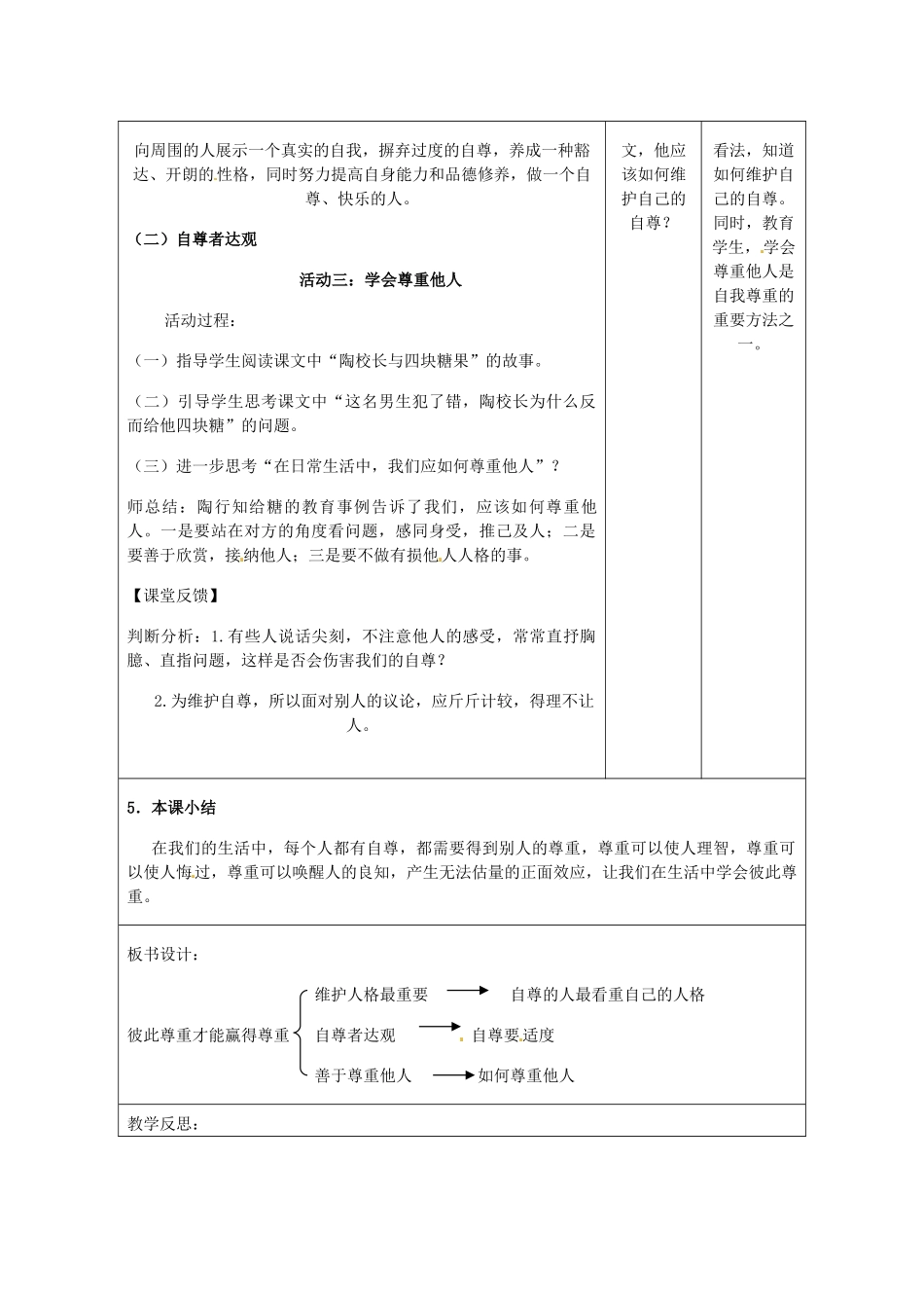 重庆市大坪中学七年级政治下册 1.1.3 彼此尊重才能赢得尊重教案 新人教版_第2页
