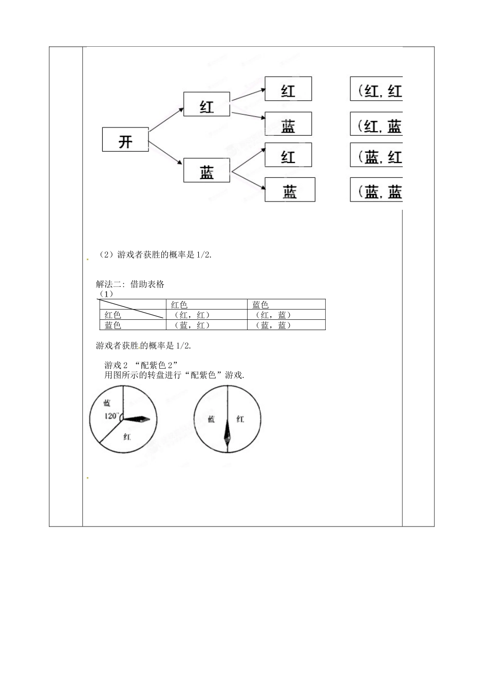 河北省邯郸市肥乡县九年级数学上册 3.1 用树状图或表格求概率 用树状图或表格求概率教案 （新版）北师大版-（新版）北师大版初中九年级上册数学教案_第2页