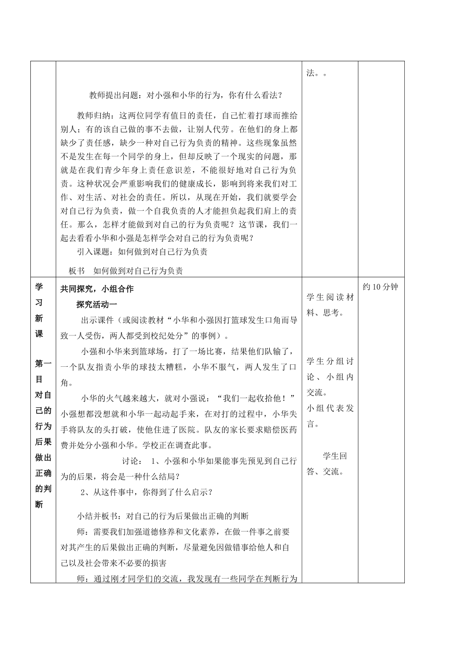 七年级政治上册 第八单元 分辨是非对自己行为负责 第十八课 做一个对自己行为负责的人 第2框 如何做到对自己行为负责教学设计 鲁教版-鲁教版初中七年级上册政治教案_第2页