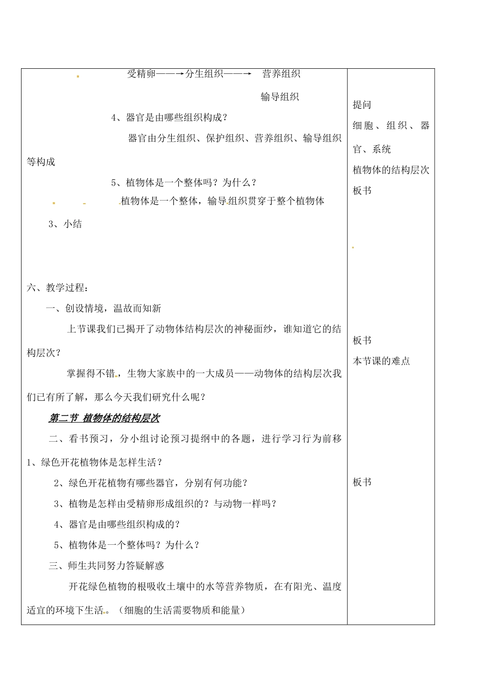 河北省高碑店市第三中学七年级生物上册 第二节 植物体的结构层次教案 新人教版_第2页