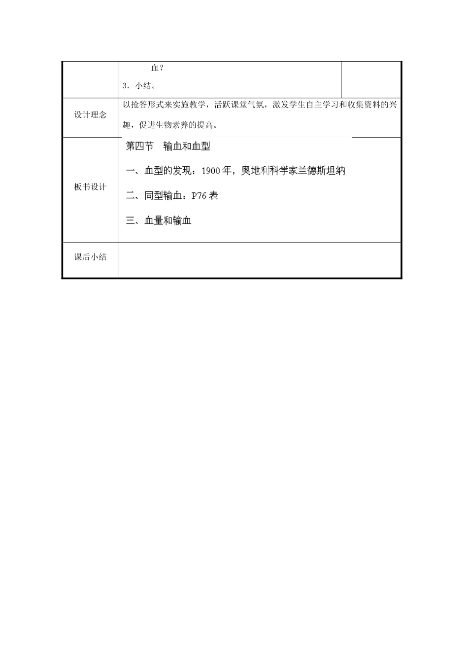 北京市和平北路学校七年级生物下册《4.4.4 输血和血型》教案 新人教版_第2页