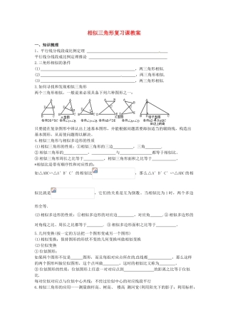 广西玉林市容县十里中学八年级数学 相似三角形复习教案 人教新课标版