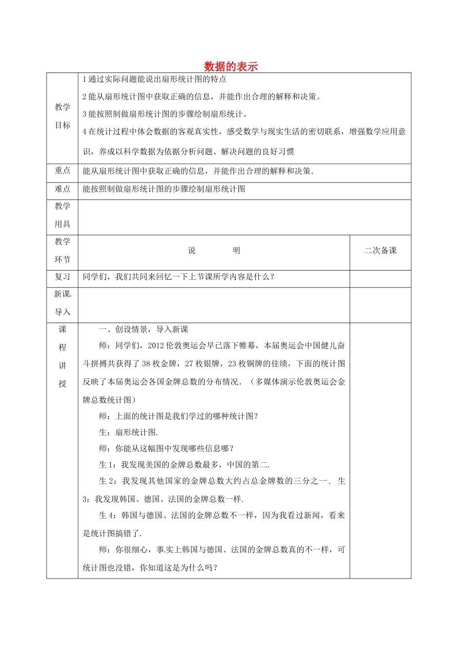 河北省邯郸市肥乡区七年级数学上册 6.3 数据的表示 6.3.1 数据的表示教案 （新版）北师大版-（新版）北师大版初中七年级上册数学教案_第1页